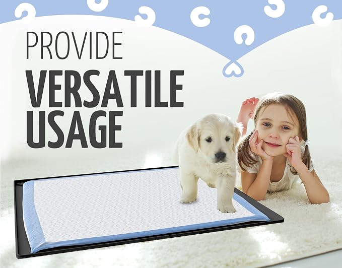 Skywin Dog Pee Pad Holder Tray Fits for 30” x 23” Pee Pads - 1 Pack - Black | Corner Lock Holes, Raised Edges, Non-Spill, Easy to Clean Silicone Dog Potty Tray Holder, For Indoor Floor Protection