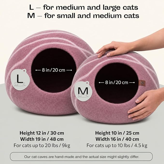 Cat Cave – Premium Felt Cat Bed Enclosure for Indoor Cats, Handmade Merino Wool (Rose Gold, Medium)