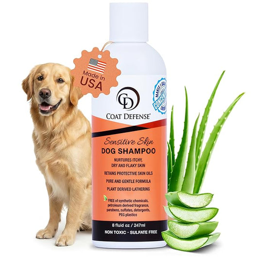 COAT DEFENSE Sensitive Skin Dog Shampoo | Made in USA | Hypoallergenic Dog Shampoo for Allergies, Itching & Odor | Gentle Shampoo for Dogs | 8 oz Concentrate to 32 oz