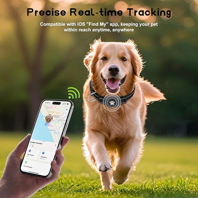 GPS Dog Collar Tracker 2-in-1,Reflective Waterproof Pet Collar,iOS-Only,No Monthly Fees,Unlimited Range,Dog Tracking Collar Pet Tracker,for Small Medium Large Dogs(XS (10.6"-13.6"), Black)