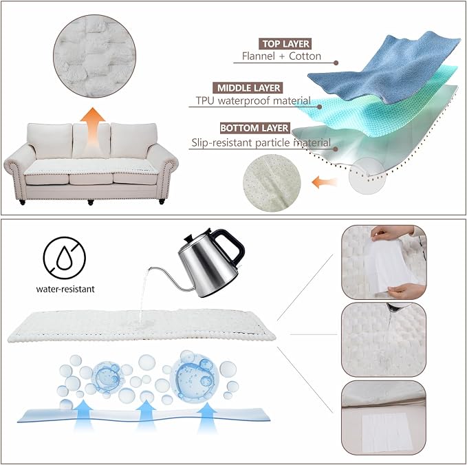 Waterproof Couch Cover for Dogs Washable,Nonslip Fuzzy Durable Pet Friendly | Soft Slipcovers for 3 Cushion Sofa Cover,Plush Thick Protector Fits Mat Bed Leather & Fabric Couches (Beige 27.6"x70.9")