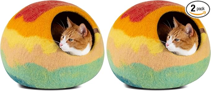 Cat Cave – Premium Felt Cat Bed for Indoor Cats, Handmade 100% Merino Wool, Cat (Medium, Tucson Sunset) (Pack of 2)