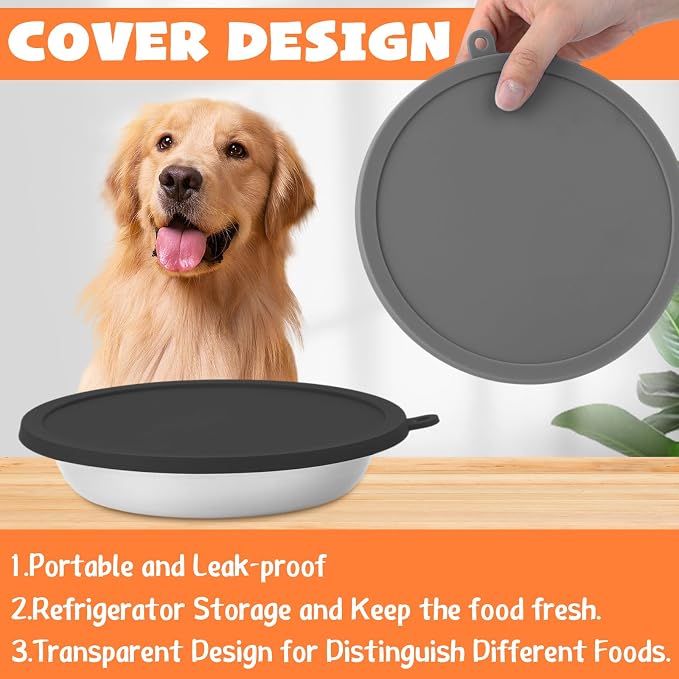 Patelai Stainless Steel Dog Bowls with Silicone Lids for 1.9 Cups Portable Food and Water Dishes for Pets Sealable Containers for 6.3" for Cats & Small Dogs(4 Pcs,Black,Gray)