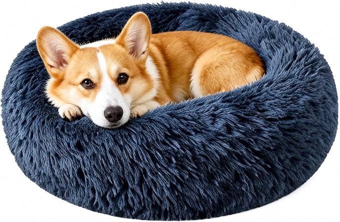 Medium Dog Bed, Washable Plush Donut Dog Bed, 28 Inch | Supportive plush dog cushion creating a cozy space for medium dogs to curl up, relax and sleep comfortably indoors.