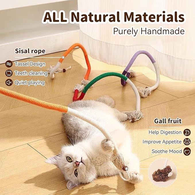 Cat Toys for Indoor Cats, 3 Pcs Silvervine Sticks with Gall Fruit & 1 Pc Cat Chew Rope for Teeth Cleaning, Interactive Cat Toys with Catnip, Kitten Chew Toys Teething for All Breeds Orange