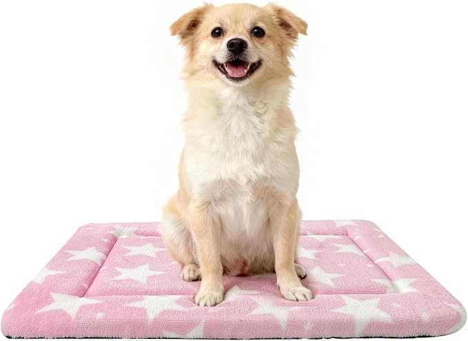 Washable Dog Bed Plush Orthopedic Outdoor Crate Mat with Non-Slip Bottom,Luxe Soft Kennel Pad for Pets, Cozy Cage Cushion & Pet Sleeping Mattress Large Sized,Medium,Small Dogs,30 x 20 inch,Pink
