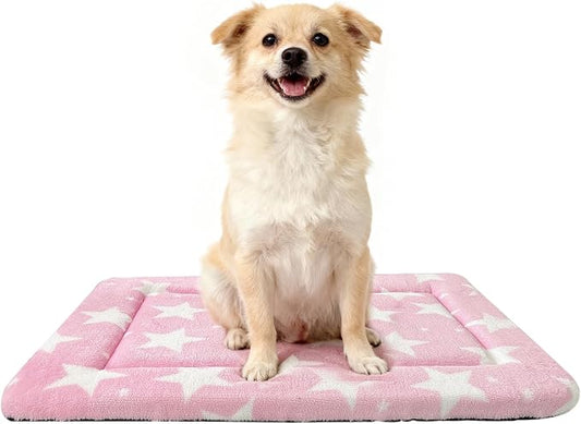 Washable Dog Bed Plush Orthopedic Outdoor Crate Mat with Non-Slip Bottom,Luxe Soft Kennel Pad for Pets, Cozy Cage Cushion & Pet Sleeping Mattress Large Sized,Medium,Small Dogs,30 x 20 inch,Pink