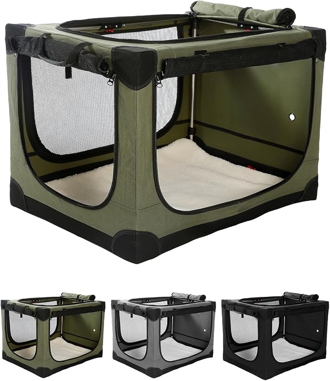 Veraste 42" Soft Collapsible Travel Dog Crate for Large Dogs,Green | 4-Door Foldable Travel Crate,breathable mesh, foldable with storage bag