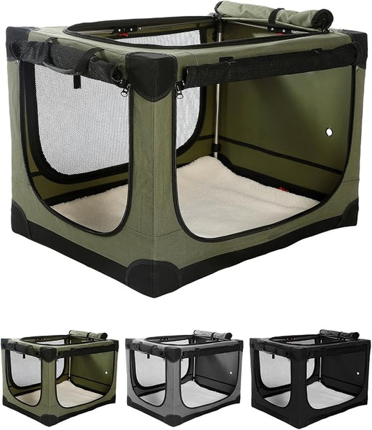 Veraste 33" L x 25" W x 25" H Collapsible Travel Dog Crate, Portable Soft Dog Kennel for Medium Large Dogs up to 60 lbs, 4-Door Foldable Travel Crate with Durable Mesh & Storage BagGreen | 4-Door Foldable Travel Crate,breathable mesh, foldable with sto...