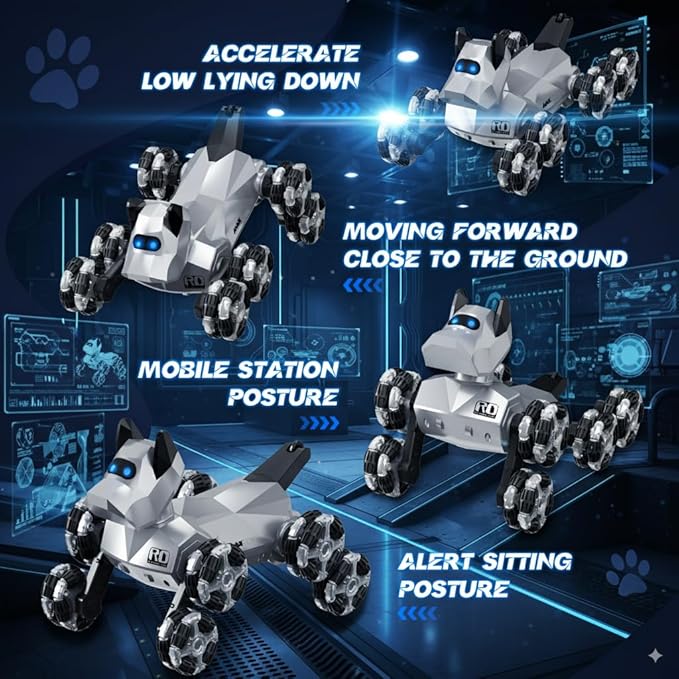 NQD® Robot Dog Toy, 360°Rotate Remote Control Robot Dog with Dancing & Sound FX, Remote Control Cars RC Stunt Robotic Dogs with LED Eyes, Electronic Pet Toys Gifts for Boys Kids Age 3-5 6-7 8-12