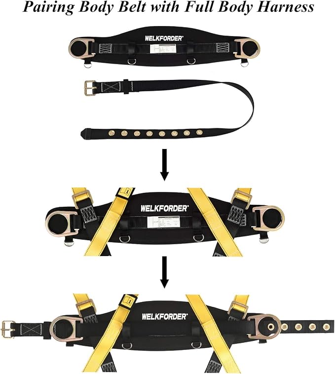 Tongue Buckle Body Belt With Hot-Pressing Waist Pad and 2 Side D-Rings Personal Protective Equipment Safety Harness | Waist Fitting Size 30'' to 45'' for Work Positioning, Restraint