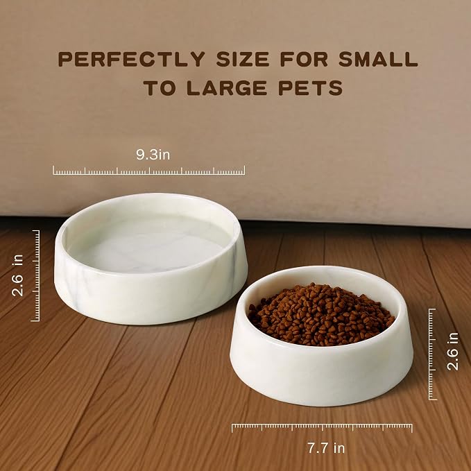 SAMAH White Marble Dog Bowl, Non-Slip Non-Tipping Heavy Dog Food Bowl, Large Weighted Stone Dish, Natural Marble Dog Water Bowl, Easy to Clean, Gifts for Cat & Dog Lovers, Holds 6 Cups(6 lbs)