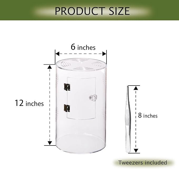 Acrylic Terrarium for Reptiles & Spiders – Small/Medium/Large Leak-Proof Enclosure (Horizontal/Vertical) | Ideal for Tarantulas, Jumping Spiders, Frogs & Geckos(Large, Round)