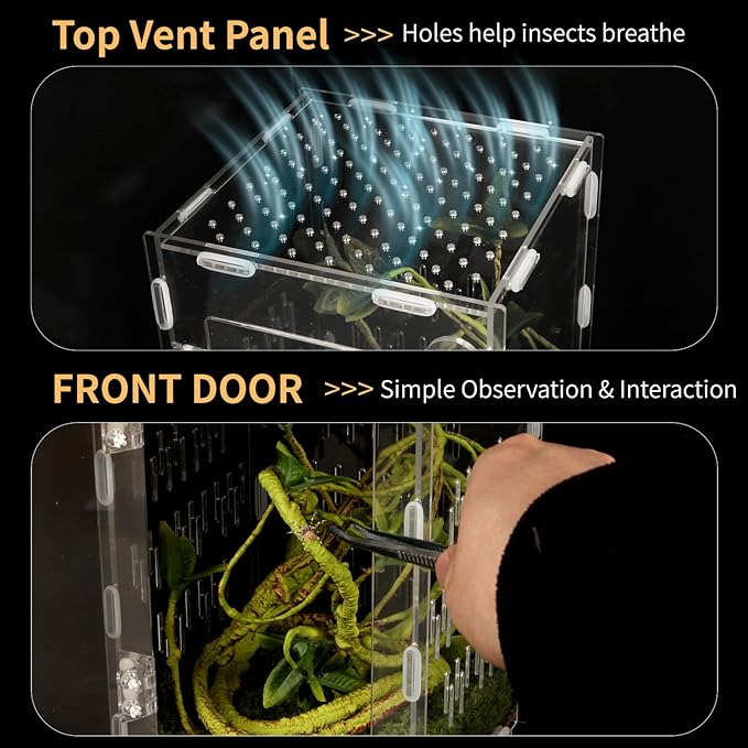 Acrylic Reptile Terrarium Easy Assembly, 360° Clear & Keep Pet Secure Design for Jumping Spiders, Tarantulas, Geckos Scratch-Resistant Large Ventilated Habitat Terrarium for Arachnids 9.8*5.9*5.9in