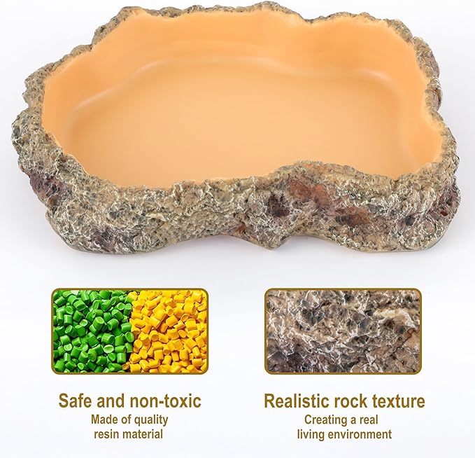 Reptile Food Dish, Terrarium Water Bowl, Feeding Bowl for Reptile Amphibian Pets (Large)