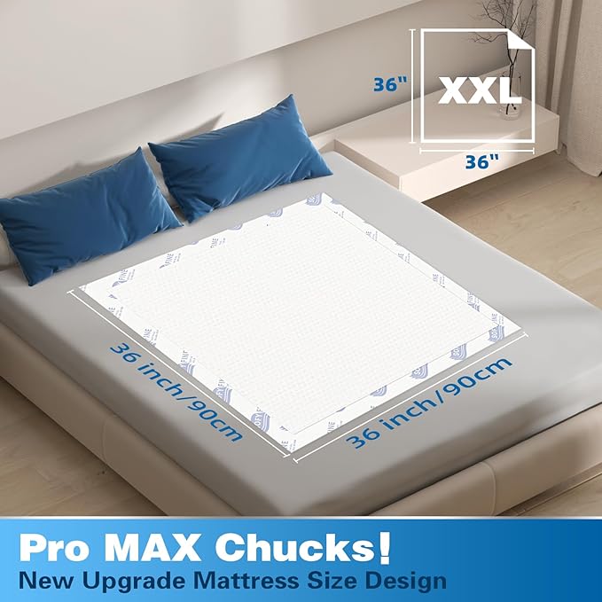 SOFYFINE Tear Resistant Bed Pads 36"x36" Disposable Extra Large 135 Gram Heavy Duty Absorbency Adults Incontinence Chucks, XXL Thicken Puppy Pee Pads,10X Absorbency 360 Lb Transfer[30 Pads]