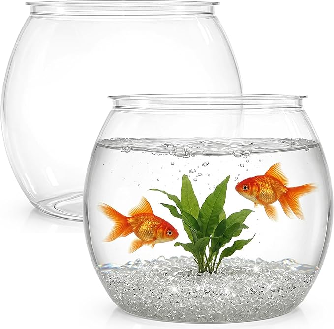 Okllen 2 PCS 1 Gallon Fish Bowl, Round Clear Plastic Goldfish Betta Fish Bowl Fish Tank for Aquarium, Terrarium, Home décor, Flower Vase Centerpiece