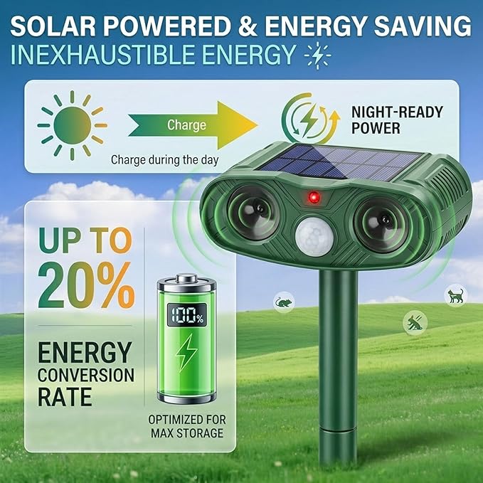 2026 Solar Ultrasonic Animal Repellent Outdoor Deer Repellent Devices, 4Pack Cat Repeller Motion Detection, Solar Animal Repeller Outdoor to Scare Squirrel Rabbit Repellent Deterrent for Yard Farm