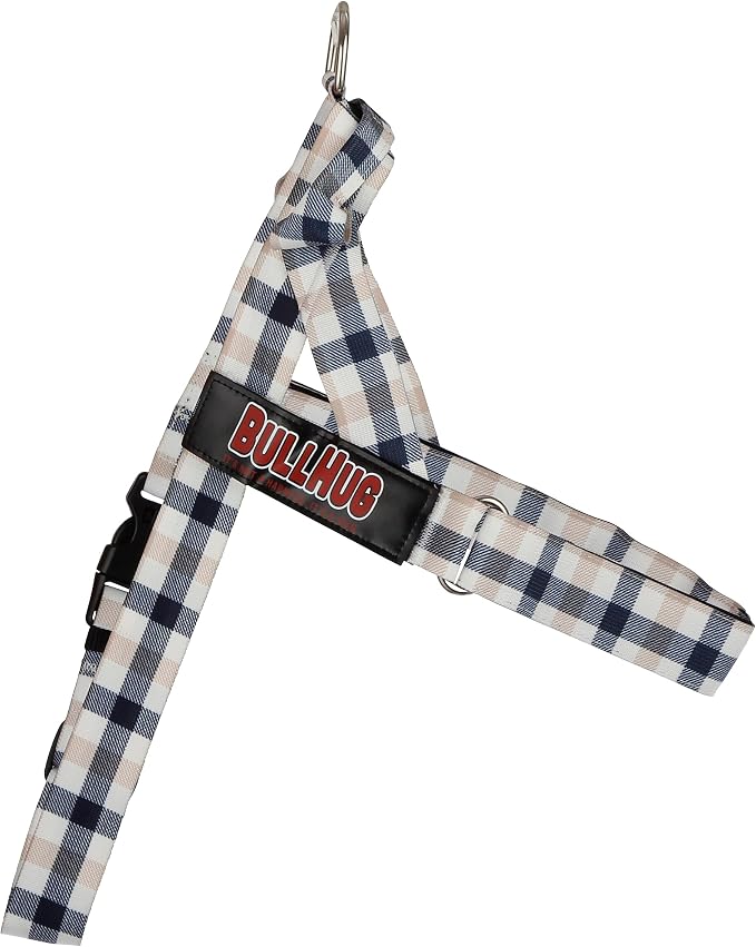Adjustable Dog Harness– No Pull, No Choke – for English Bulldogs, French Bulldogs, Pugs & Broad-Chested Breeds – Easy, Safe Walks (Blue TAN Plaid, XL)