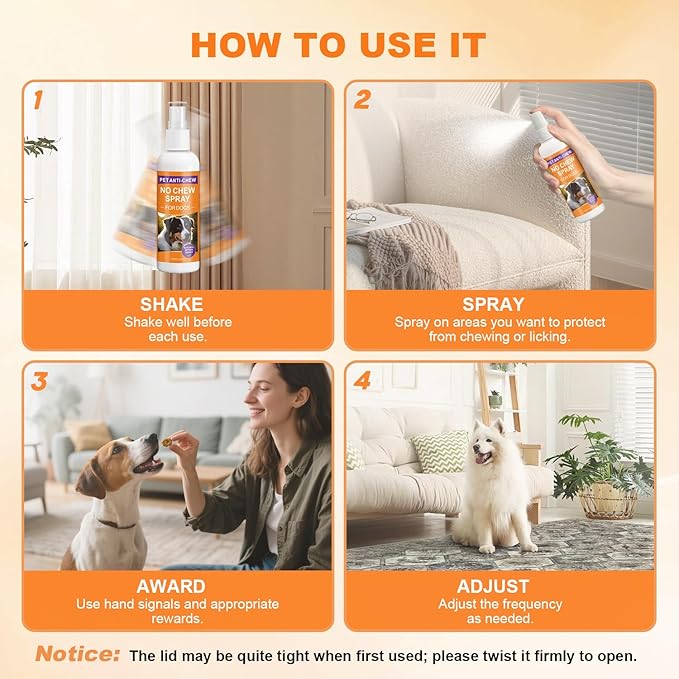 No Chew Spray for Dogs, Bitter Spray for Dogs to Stop Chewing & Licking, Natural Ingredients, Stop Destructive Behavior, Effectively Protect The Safety of Furniture,Plant,Shoes(120ml)
