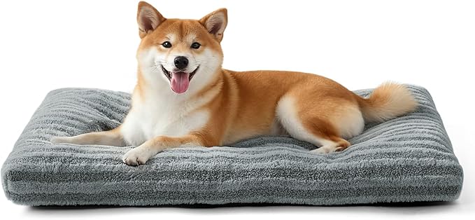 FURTIME Washable Dog Bed Medium Size Dogs, Deluxe Dog Crate Beds | Comfy Fluffy Kennel Pad Anti-Slip Pet Sleeping Mat, Machine Washable Dogs Pillow, 29"x21"x3", Gray