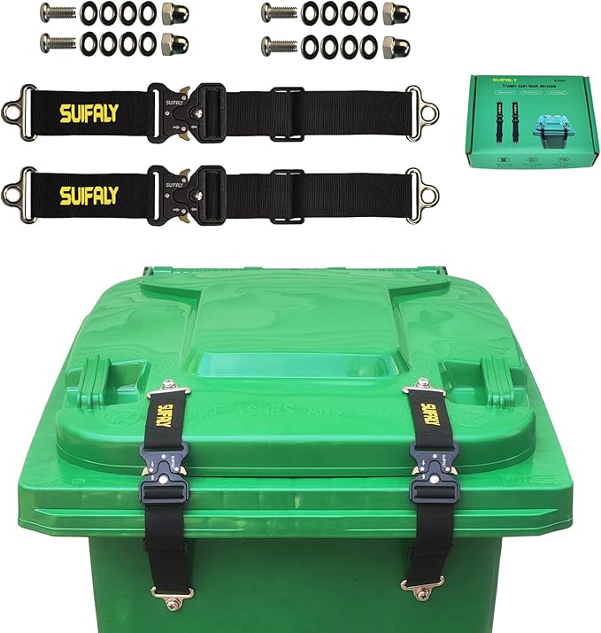 Bear Proof Trash Can Locks,Universal Animal-Proof Garbage Can Lid Straps Against Raccoons and Wildlife,Adjustable Heavy Duty Security Strap for 28-96 Gallon Outdoor Bins (2 PCS)