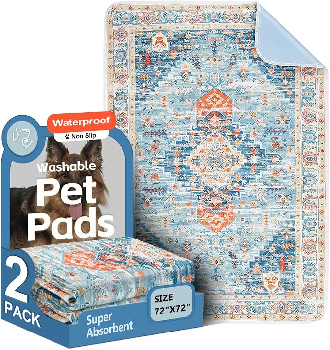 Washable Pee Pads for Dogs, 2 Pack Reusable Puppy Training Pads 72"x72" Super Absorbent Waterproof Dog Training Pads, Non-Slip Potty Pads, Whelping Pads Litter Mat Blue/Mix