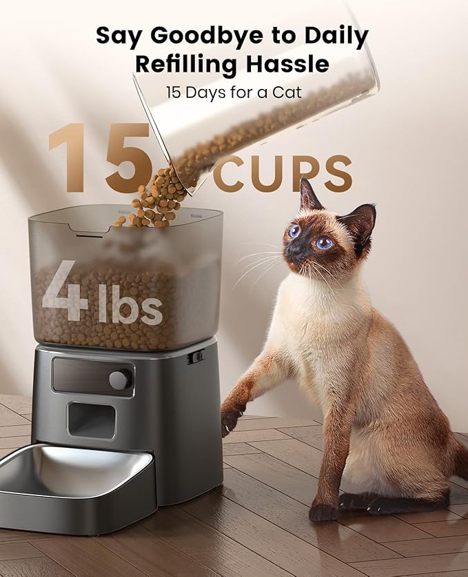 oneisall Automatic Cat Feeder, 2.4G WiFi Cat Food Dispenser with App, 12 Cups/3.5L Auto Cat Feeder for Dry Food, Timed Cat Feeder with Portion Control for Small Pets Indoor | Timed Meals, Feed Now, Feeding Logs, Slow Feed, Precise Portion, Dual Power B...