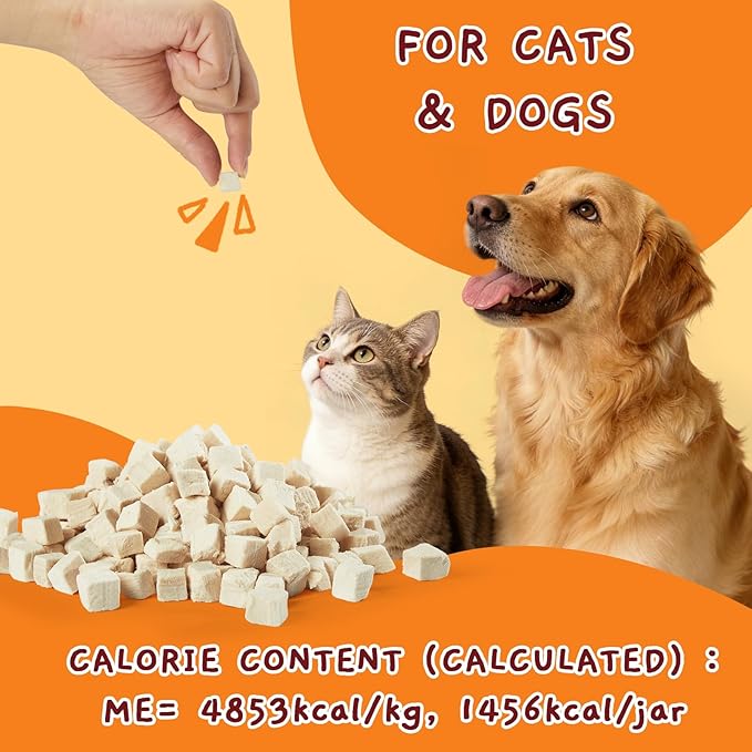 Jungle Calling Freeze Dried Chicken Cat & Dog Treats, Single Ingredient Chicken Bites for Cats & Dogs, High Protein Pet Training Treats, Edible Organic Food Topper, 10.58 oz