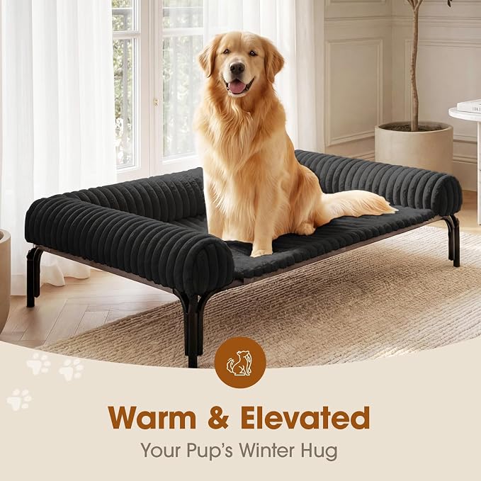 Czpalo Elevated Dog Bed with Removable Bolster Cushion Mat, Raised Pet Cot for Medium Sized Dog with Breathable & Washable Mesh, Indoor & Outdoor Pet Hammock with Skid-Resistant Feet.