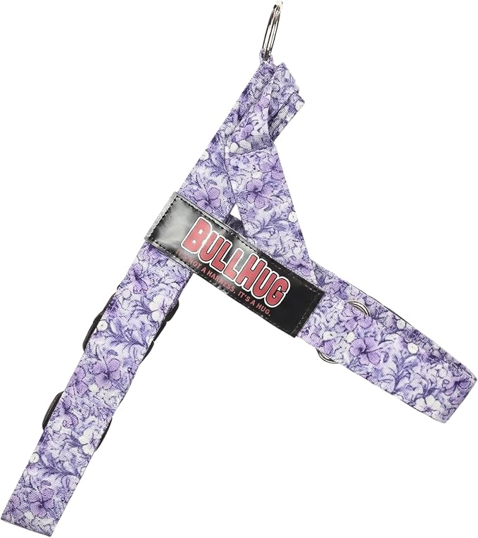 Adjustable Dog Harness– No Pull, No Choke – for English Bulldogs, French Bulldogs, Pugs & Broad-Chested Breeds – Easy, Safe Walks (Purple Floral, Large)