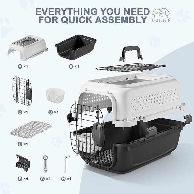 22.5" Hard-Sided Pet Carrier for Small Dogs & Cats, Plastic Cat Carriers | Front & Top Door Access, Ventilation Design, Feeding Bowl Included, for Camping & Trips, for Small Pets up to 26 lbs, Gray