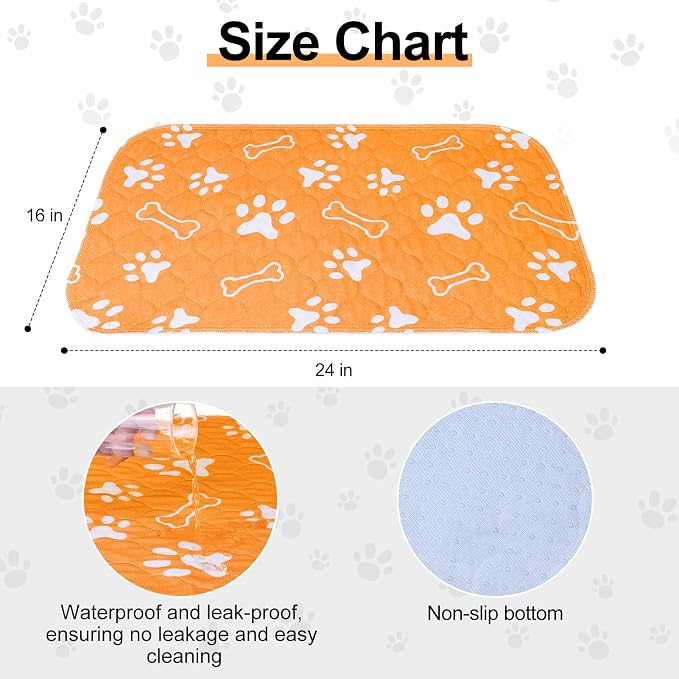 BEAUTYZOO 6 Pack Washable Pee Pads for Dogs,Reusable Puppy Pad 16x24 Orange | Waterproof Super Absorbent,Non Slip and Leak-Proof Against Urine,Whelping Pads Mats for Puppy Potty Training,Playpen,Crate