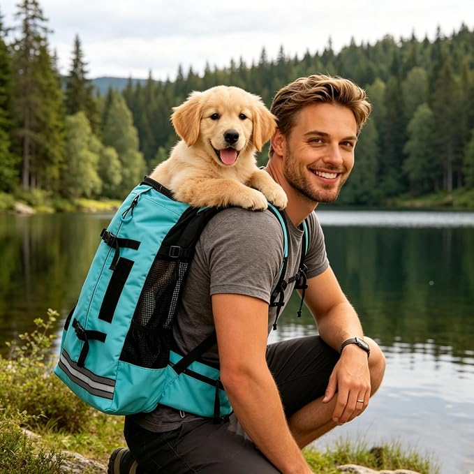 Big Dog Backpack Carrier, Grey-M | Extra Large Pet Carrier for 66lbs Dogs, Fully Adjustable Water-Resistant Dog Travel Bag for Hiking Cycling Outdoor Adventures