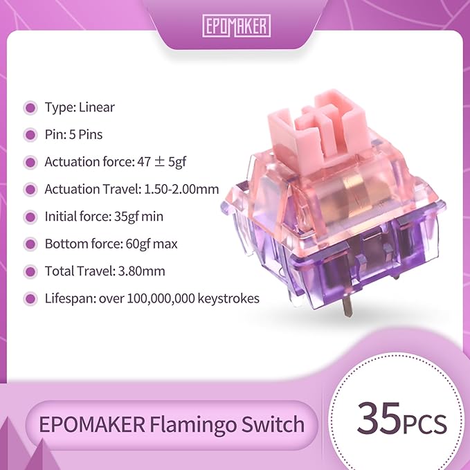 EPOMAKER Gaming Keyboard Switches, 35 PCS, Linear/Tactile Switch, 5-Pin Pre-Lubed Switch, Creamy Switches, Compatible with MX Keycaps for Mechanical Keyboard (Flamingo, Linear)