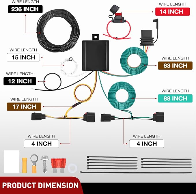 Nilight 4-Pin Trailer Wiring Harness Kit 56333 | for 2008 2009 2010 2011 2012 2013 2014 2015 2016 2017 Jeep Patriot Dodge Durango Caliber Grand Caravan Chrysler Town Country