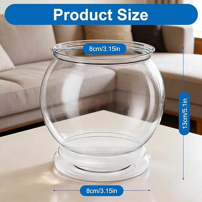 38 oz Mini Plastic Fish Bowl, Decorative Small Fishbowl, Clear Round Small Fishbowl Aquarium, Unbreakable Plastic Betta Fish Tank for Centerpiece Vases, Party Decorations and Home Decor