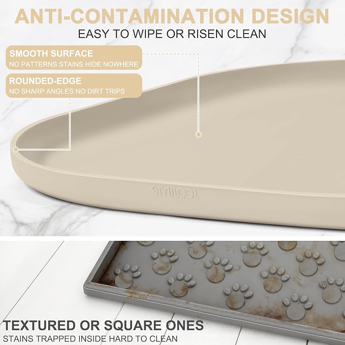 SMILOOL Waterproof Silicone Pet Food Mat with Raised Edge for Dog & Cat | 12" x 12" Non-Slip Small Pet Feeding Mats with Lip for Food & Water Bowl, Food Grade, Easy Cleaning, Beige