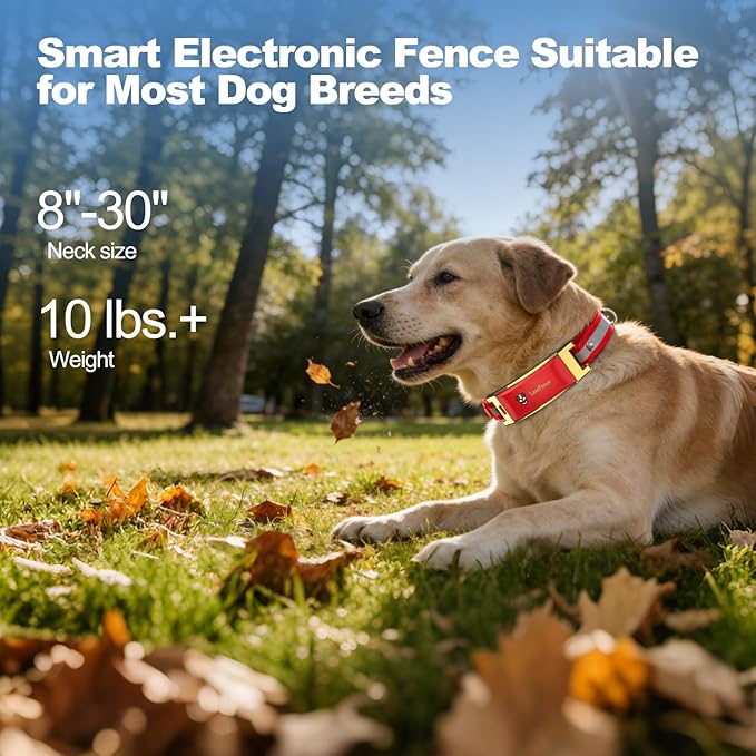 Wireless Electric GPS Dog Collar Fence for Dog with Free App:Invisible Pet Shock Barrier Containment System Yard Outdoor Perimeter,Stubborn Dog Train Bluetooth Collar for Dog Parent Red