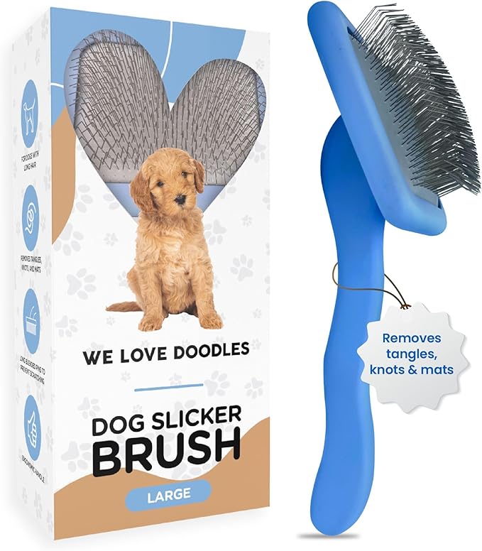 Slicker Brush for Dogs, Pet Grooming Brushes for Doodles & Poodles, Large | Best Brush For Long Haired Dogs, Dematting Comb & Deshedding Tools For Goldendoodle Coats, Puppy Matting Grooming Supplies