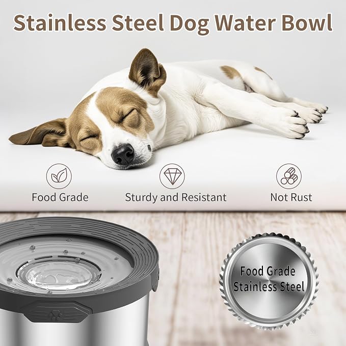 12L Dog Water Bowl No Spill 3.1 Gallon Super Large Capacity Stainless Steel No Splash Dog Bowls 405oz Slow Drinking Feeder with Non-Slip Base Pet Water Dispenser for Dogs