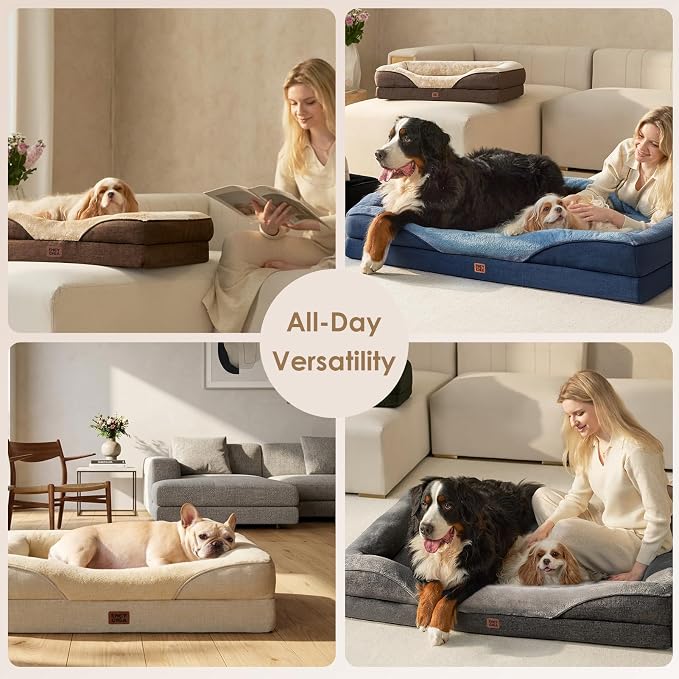 EHEYCIGA Orthopedic XXL Dog Bed for Large Dog, Memory Foam Dog Couch, Grey | 52x41 Inch Extra Large Sized Dog Sofa with Sides, Waterproof Liner & Washable Removable Cover, Bolster Pet Couch