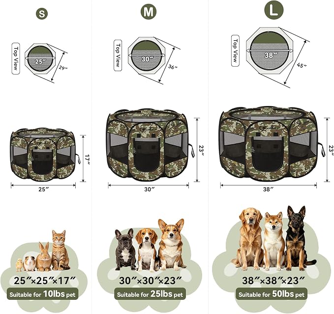 Siedihit Playpen for Small Dog Cat, Dogs Tent Crate Cage Indoor | Outdoor, Portable Pop Up Dog Kennel with Carrying Bag for Rabbits (Green Camo, Small)