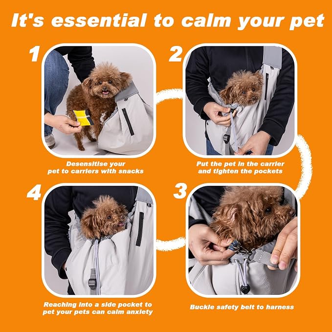 Dog Carrier Sling, Dog Carriers for Small Dogs Up to 20lbs, Grey | Puppy Sling, Cross Body Carrying Bag, Soft Front Pouch, Adjustable Shoulder Strap, Breathable Mesh Pet Backpack for Hiking