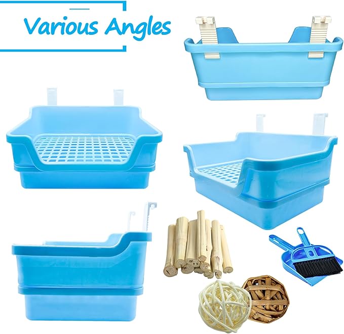 Hamiledyi Extra Large Rabbit Litter Box Pet Corner Toilet Small Animal Potty Trainer Huge Bunny Litter Pan with Plastic Grate Deep Dump Tray for Adult Guinea Pigs Chinchillas Ferrets Galesaurs