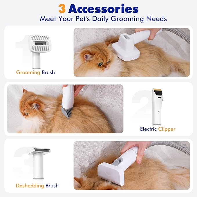 Rywell Dog Grooming Vacuum Kit, 12000Pa Suction, 1.5L Capacity, Low Noise | Includes clippers and brushes, pet hair trimmer for shedding, home use grooming tool