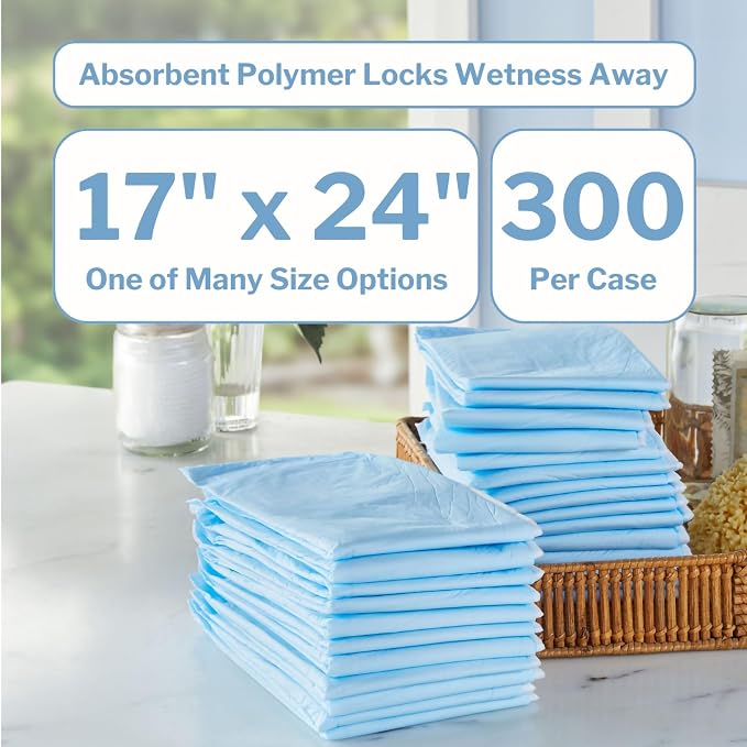 McKesson Underpads Bed Pads, Elderly, Light Absorbency, 17 x 24 in, 300 ct | and Baby, Pee Pads