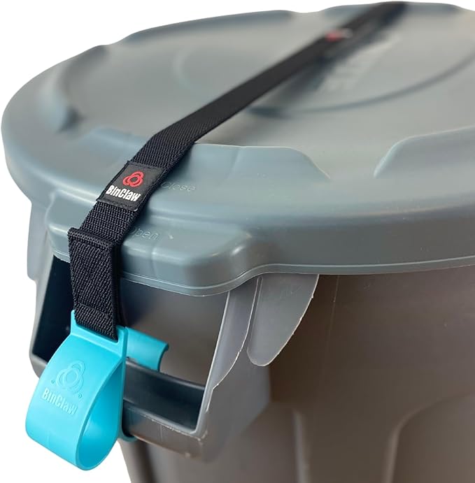 SideArm by BinClaw – Heavy-Duty Trash Can Lock for Round Cans with Handles, Universal Fit (32–96 Gal), Dual Clasp Protection, No Tools Installation, Animal & Wind Resistant, Touch-Free Lid Lift (Blue)