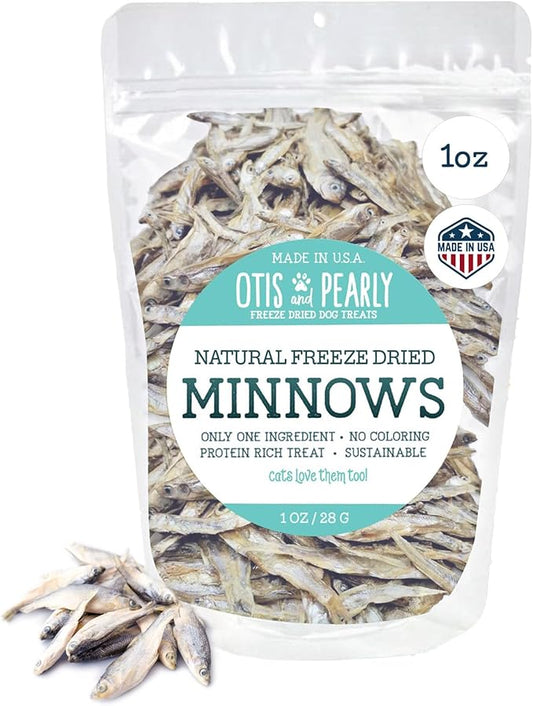 Otis & Pearly Freeze Dried Minnow Dog Treats - Single Ingredient, Made in USA - Healthy Protein Treat for Small, Medium, Large Breeds, 1 oz