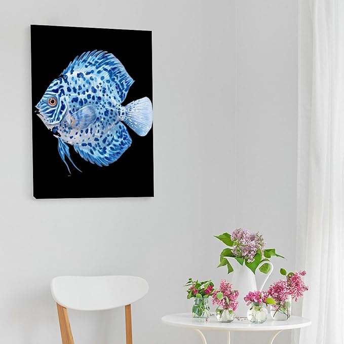 Discus Fish Wall Art Canvas Artwork Vintage Hanging Pictures Painting Poster for Home Decor